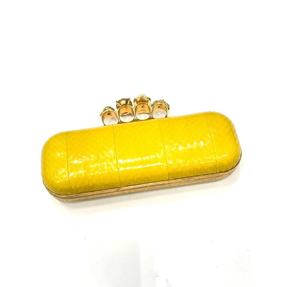 Alexander McQueen Yellow Snakeskin Skull Clutch